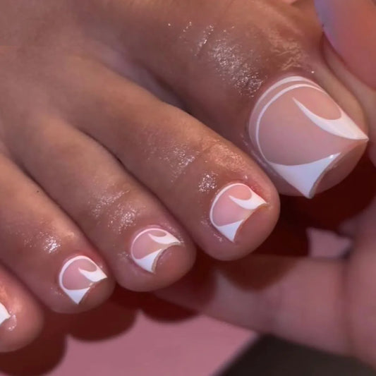 24pcs Glossy French False Toe Nail INS Simple White Edge Press on Toe Nails Tips for Summer Beach Daily Wearable Fake Toenails