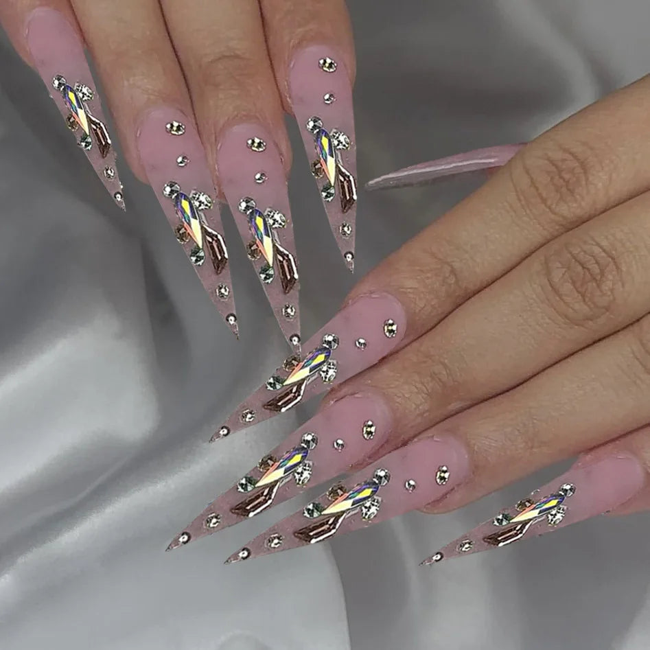 24pcs Chrome Press on Nails Gradient Nude Solid Color False Nails Removable Long Stiletto Fake Nails Minimalist Sweet Cool Nail
