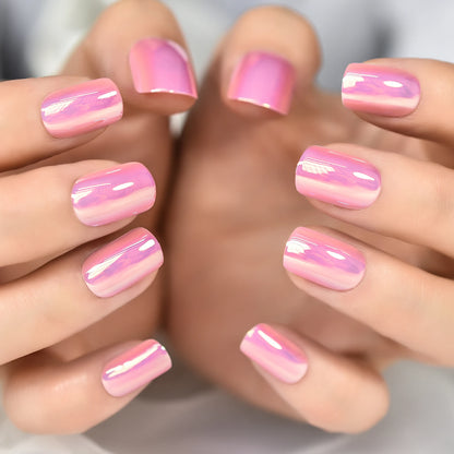 Silver Coffin Fake Nails Long Ballet Metallic False Nail Tips Solid Color Mirror Press On Nails Art Manicure At Home Salon Tools