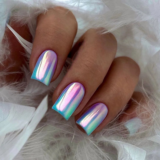 24pcs Short Square Press on Nails Tips Polka Dot Cat's Eye Fake Nail Art with Bow Rhinestone Design False Nail Glitter Manicure
