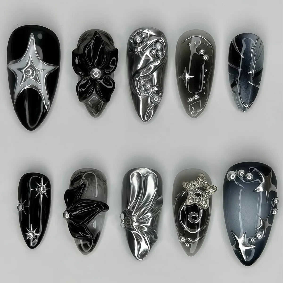 24Pcs Short Almond Fake Nails Butterfly Wings Nail Art with Glue Glitter Flower False Nails Acrylic Autumn Winter Press on Nail