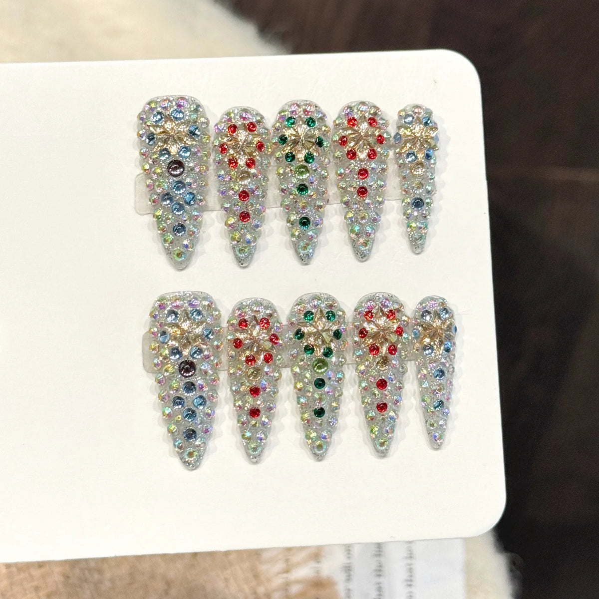 10pcs Super Long Stiletto False Nail Tips Light Luxury Handmade Full Flash Diamond Press On Nails European Wearable Fake Nails