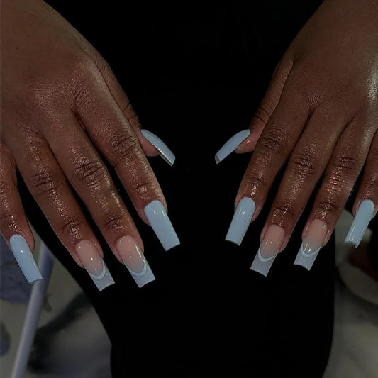 24Pcs Pink French Tip False Nails Nude Color Press On Nails Mid-length Coffin Acrylic Wearable Fake Nails Patches for Women