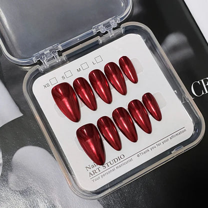 Ruby Mirror – Red Chrome Almond Press-On Nails