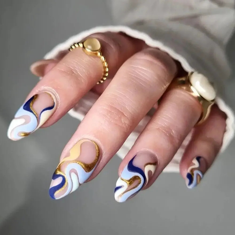 24pcs Flowers Fake Nails Almond Head Press on Nails Patch Fashion Nail Beauty Fake Nail Tips for Girl Women Wearable Full Cover