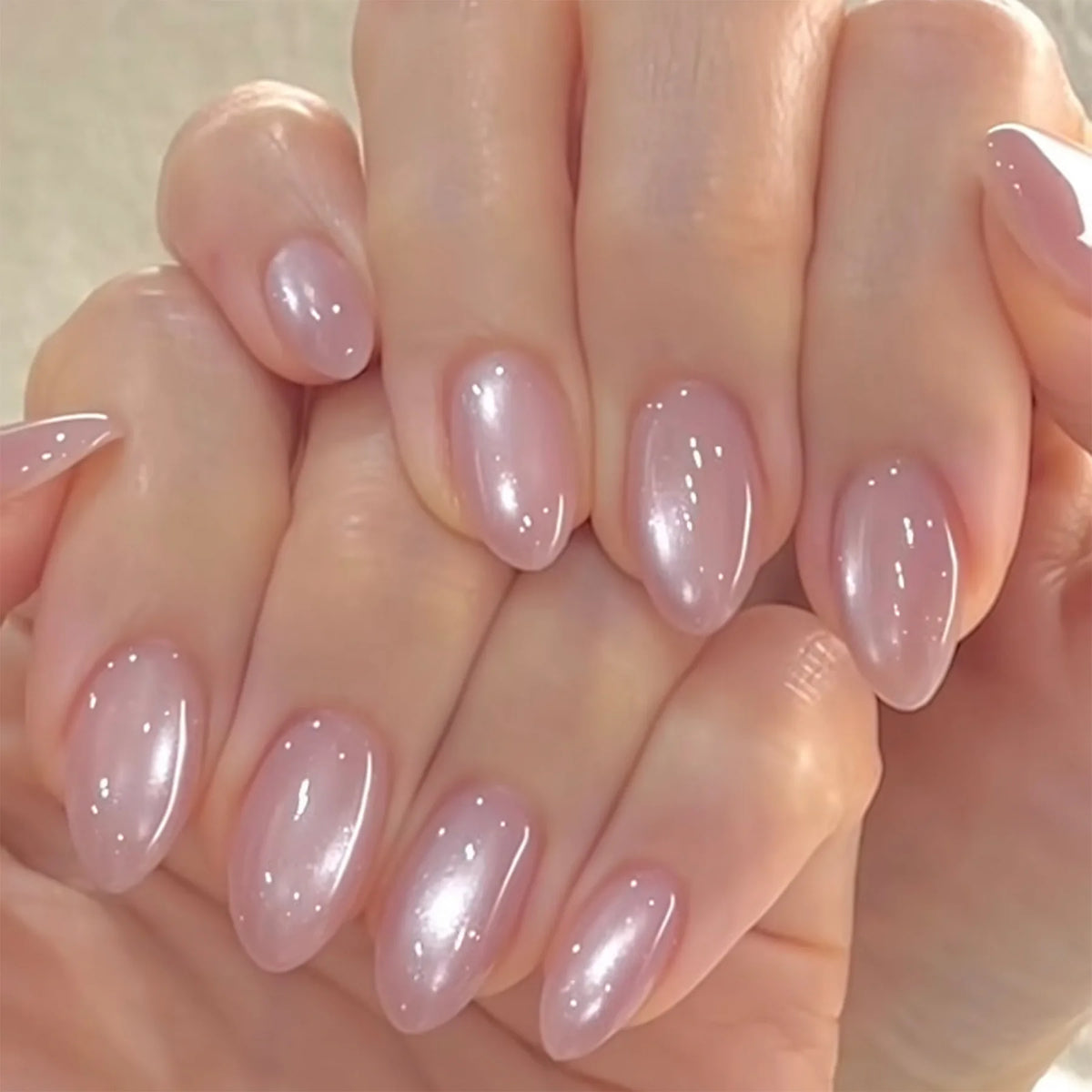 24pcs Aurora Nude Pink Press on Nails Almond Acrylic Simple Fake Nails with Gradient Design Nail Chrome Solid Color False Nails