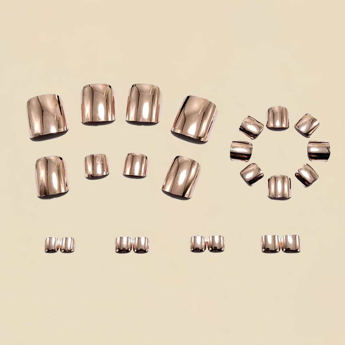 24pcs Glossy Gold Press on Toenail Electroplating Metal Design Fake Toe Nail for Women and Girls Summer Square False Toenails