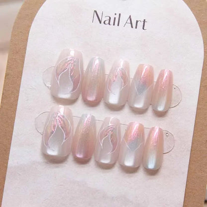 Mermaid – Cat Eye Gradient Medium Coffin Press-On Nails
