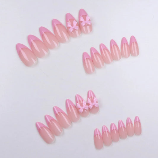 24pcs Instantly Upgrade Your Look With Pink French Bow Design False Nail Set 1pc Nail File & 1Nail Glue Sticker Kit Nails
