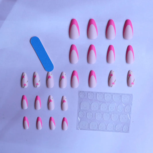 ARTAUG 24PCS Medium Pink Fake Nails and Press On Full Set and Press On Nails Love Design and Summer Nails Macron Colour Scheme