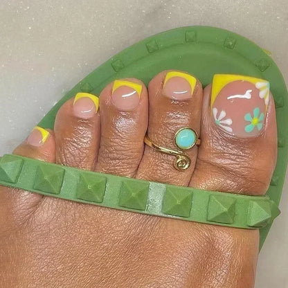 3D Gold Edge French Nude Toenail Art Fashion Simple Wearable Fake Toenails Detachable Toe False Nails Press on Nails with Glue