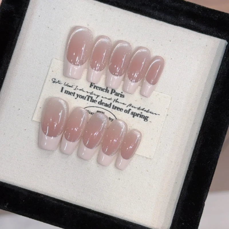 10Pcs Handmade Nails Minimalist Almond French with White Borders Suitable for All Skin Tones Press on Nails Perfect for Women
