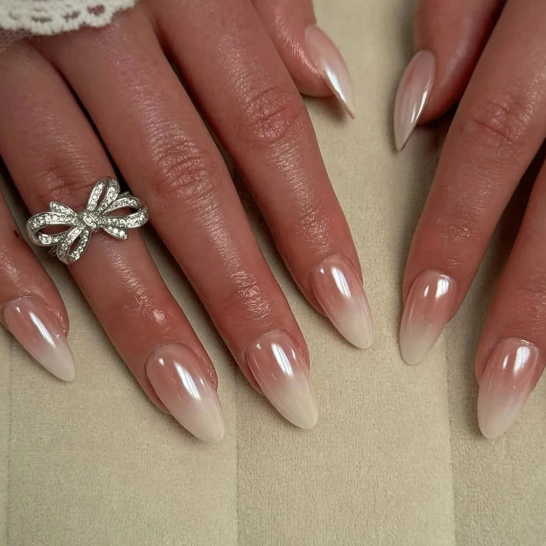 Eclipse – Black Pearl Glossy Almond Press-On Nails