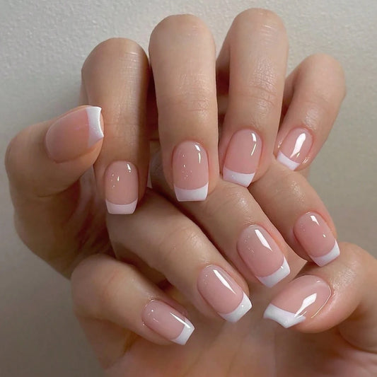 24pcs Press on Nails Short Bowknot Black Press on Nails Sweet French Tip Press on Nails Cute Nail Artificial