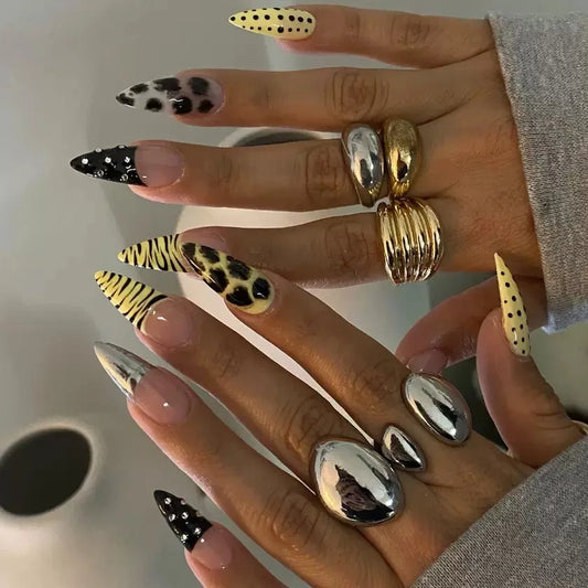 10pcs high-end leopard print polka dot contrasting color designhandmade French Tip Nail
