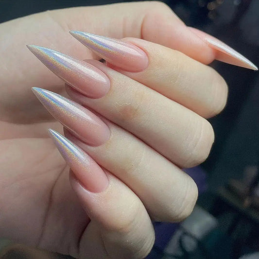 24Pcs Long Stiletto Nails Set Press on Pink Edge French Detachable Fake Nails Art Simple Artificial Full Cover False Nails Tips