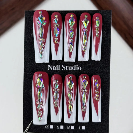 10pcs high-end Luxury-retro style, hand-painted V-shaped design, three-dimensional dazzling cluster of diamonds handmade fake