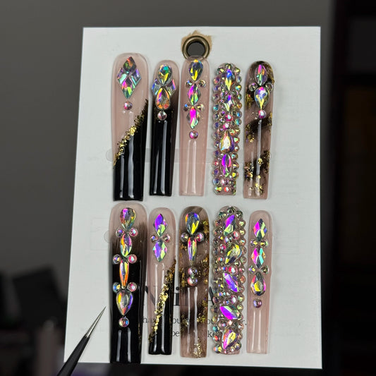 10pcs high-end Punk style, hand-painted three-dimensional square diamonds, sparkling pile diamonds, golden sequins handmade fake