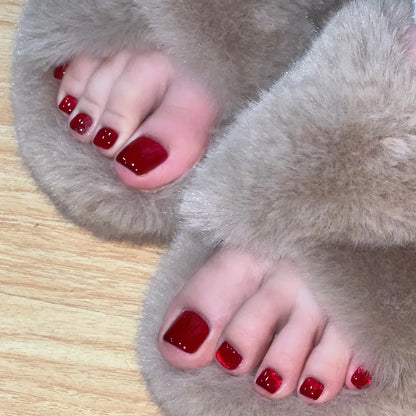 Silver Glitter White French Simple Wearable Nail Art Fashion Fake Toenails Detachable Finished Toe False Nails Press on Nails