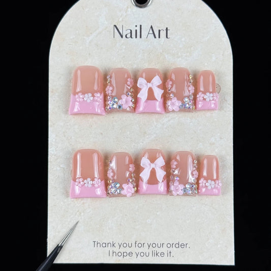 10pcs high-end Simple design style, hand-painted three-dimensional bowknot, flowers, fine glittered stacked diamonds handmade