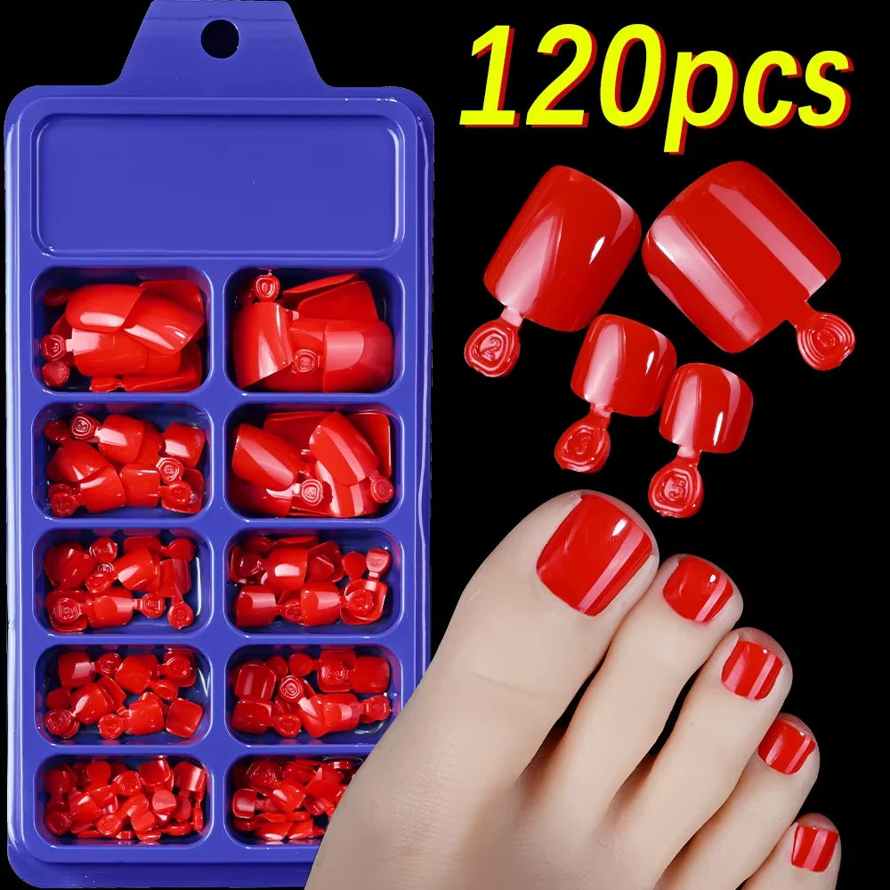 120Pcs Glossy Black Press On Toenails Short Square Full Cover Fake Toenail Tips for Summer Women False Foot Nail Tip Extension