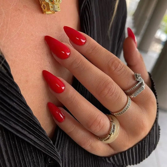 24PCS Red Press Nails Almond-Shaped Thick False Nails Medium Almond-Shaped Press Nails Reusable Acrylic Nails