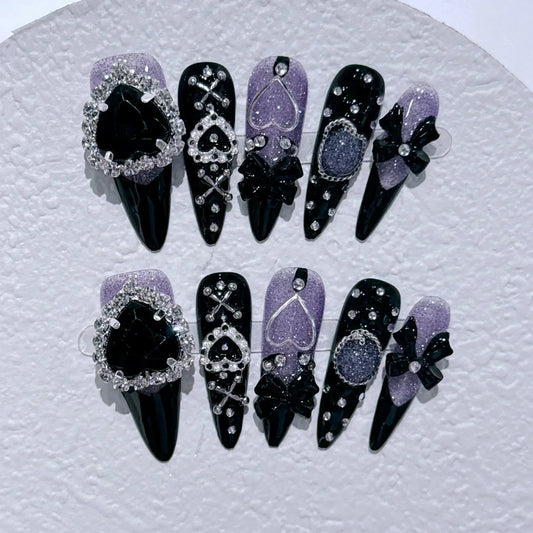 10pc Detachable Long Stilette Ballet False Nails with Butterfly Camellia Design Y2k Hot Girl Full Cover Artificial Press on Nail