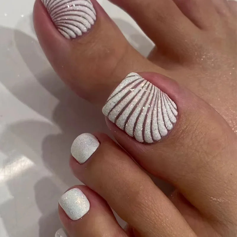 24pcs Press on Toe Nails Nude Crystal Cat's Eye Ultra Thin Bright Diamond Full Coverage Toenail for Women&Girl Removable Toenail