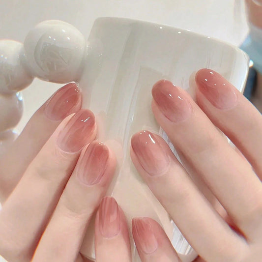Use press on nails 24 short Water Drop Press Nail Gradient Blush Nude Japanese Style Nail Nail Set with 1 piece jelly and 1 piec