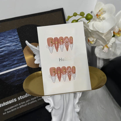 10Pcs/set Retro Stiletto Handmade Press on Nails Fake Nails with 3D Red Love Design Wearable Stick-on Nails False Nail Uñas 네일팁