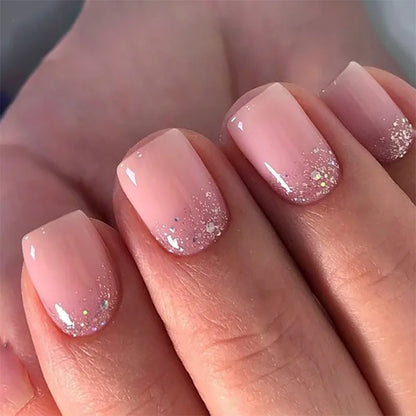 24pcs Wine Red Full Cover Nail Tips Gradient Shiny Gilded Ballet Press on Nails Art Short Square Fake Nails Wearable False Nail