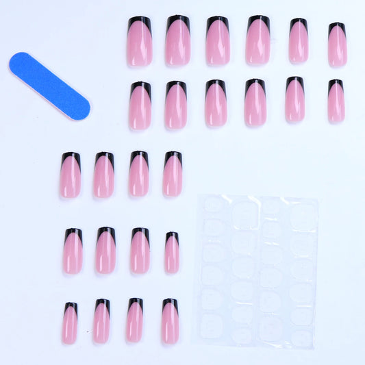 48pcs French black border hand and foot armour Glossy fake toenails fully covered with nude spring break toenails for women's na