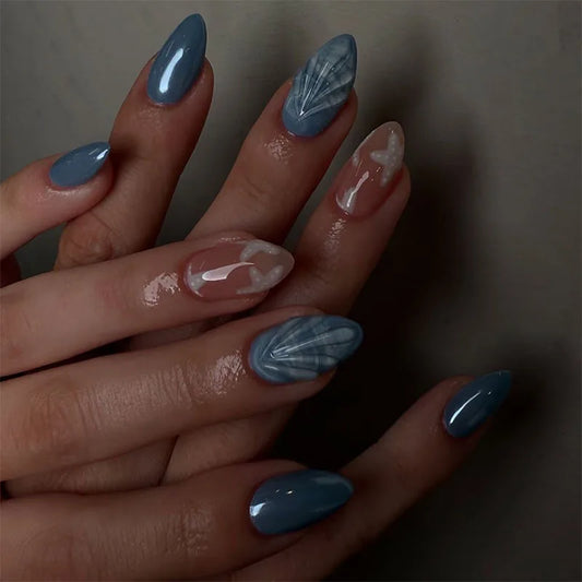 24pcs Press on Nails Flower Pearl Design Short Almond Fake Nails Gradient Pink Design False Nail Art Blush Spicy Girl Manicure