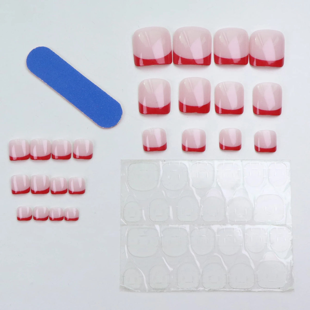 24pcs Instantly Upgrade Your Look With Red-edged Full-coverage False Toe Set 1pc Nail File & 1Nail Glue Sticker Kit Nails