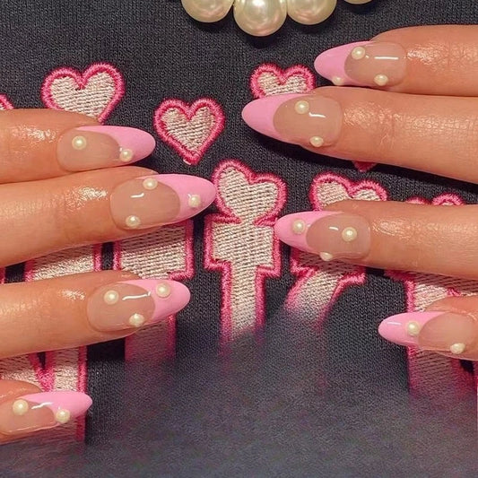 24Pcs Short Oval Press on False Nails with Golden Bow Stripes Decorations New Manicure French Designs Reusable Simple Nail Tips