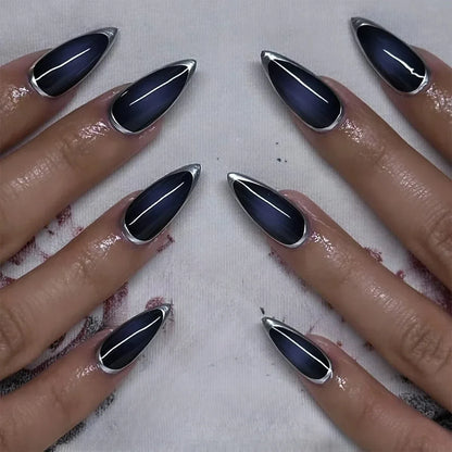 Eclipse – Black Pearl Glossy Almond Press-On Nails