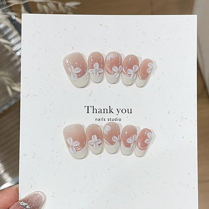 10Pcs 3D Flower Almond Handmade Press on Nails Fake Nails Wearable Stick-on Nails False Nail Uñas Postizas Накладные Ногти 네일팁