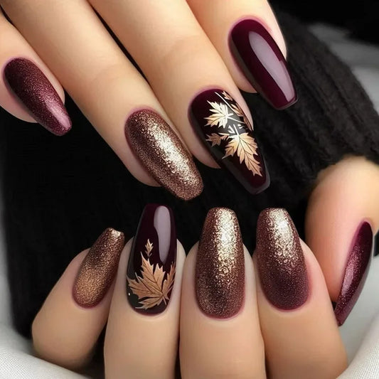 24Pcs Mid-length Ballet Fake Nails Press on Purple Shiny Powder Gradient Full Cover Nails Tips Flower Detachable False Nails Art