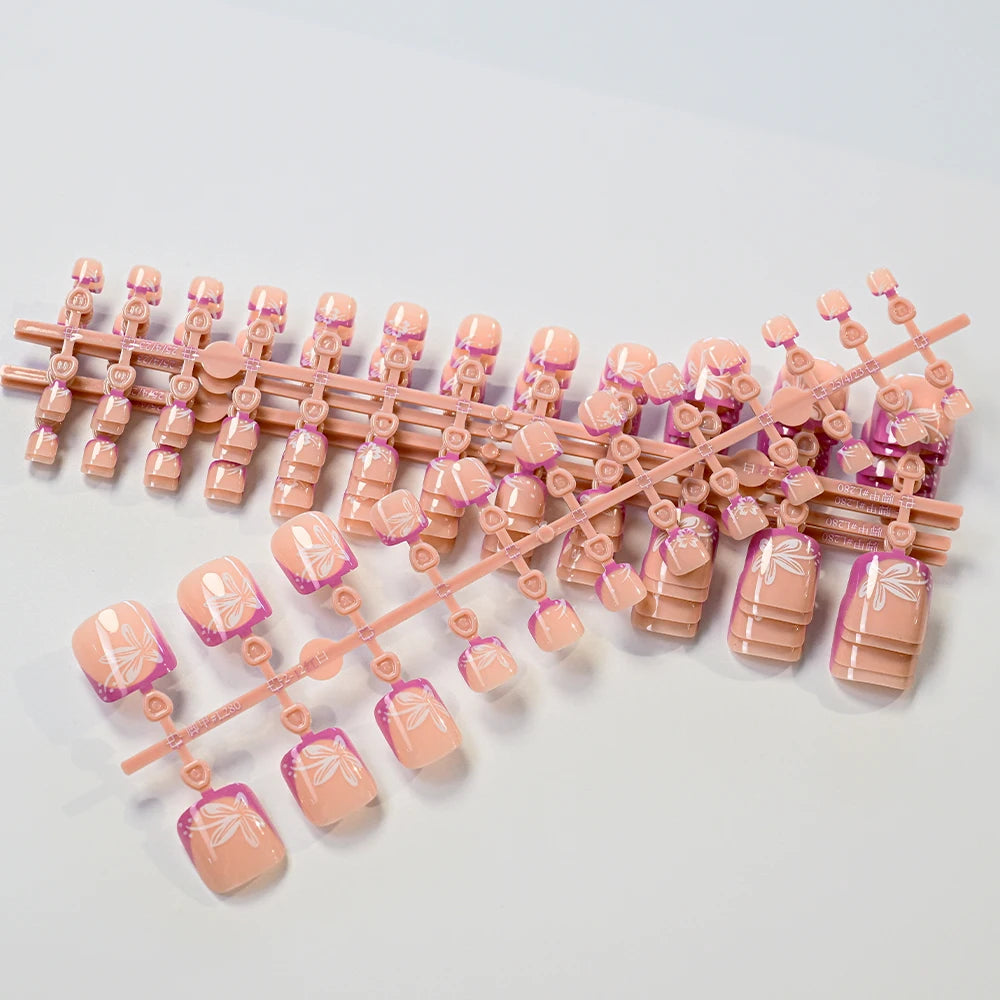 Blossom – Pink French Square Press-On Toenails