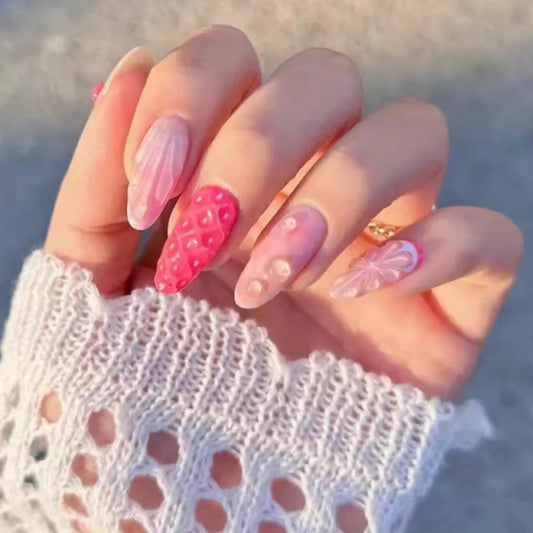 24pcs French Cat's Eye Design Fake Nails Glitter Short Almond False Nail Tips Wearable Fashion Oval Press on Nails Sets Finished