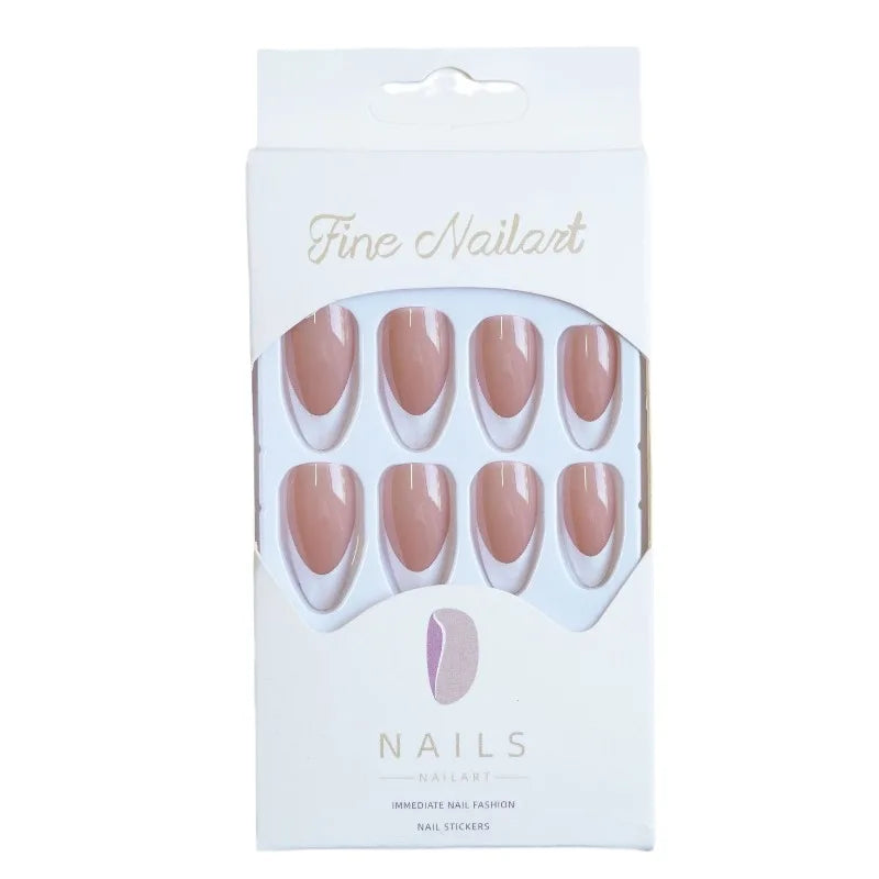 10Pcs Handmade Nails Minimalist Almond French with White Borders Suitable for All Skin Tones Press on Nails Perfect for Women