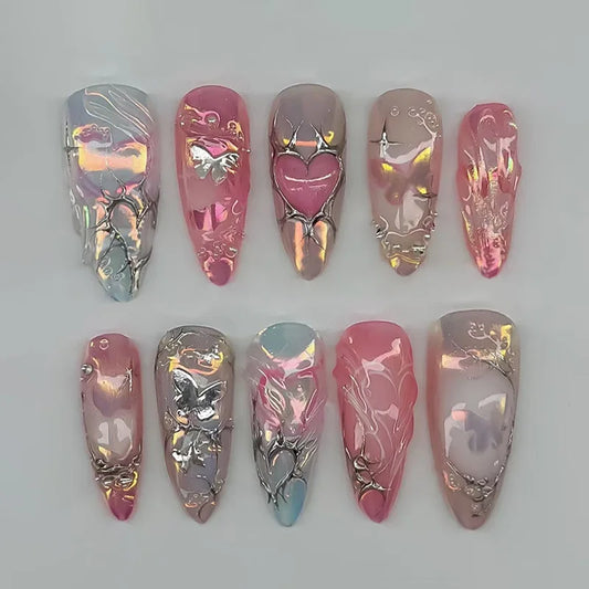 24pcs Simple Stiletto False Nails Tips Wearable Leopard Print Flower Long Almond Fake Nail Art French Brown Press on Nails Sets