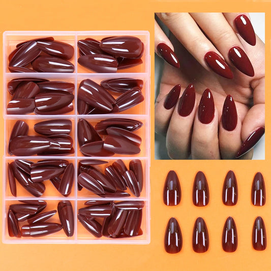 120pcs-box long brown Almond Fake nails Suitable For Girls And Women Gift And Nails Supplies&Wholesale&DIY&Valentine'sDay
