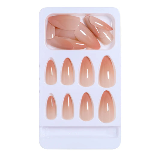 24pcs Gradient Nude Pink Fake Nail Almond Fake Nail Patch Full Cover Wearable Artificial Nails Tips Sweet Korean Press on Nails