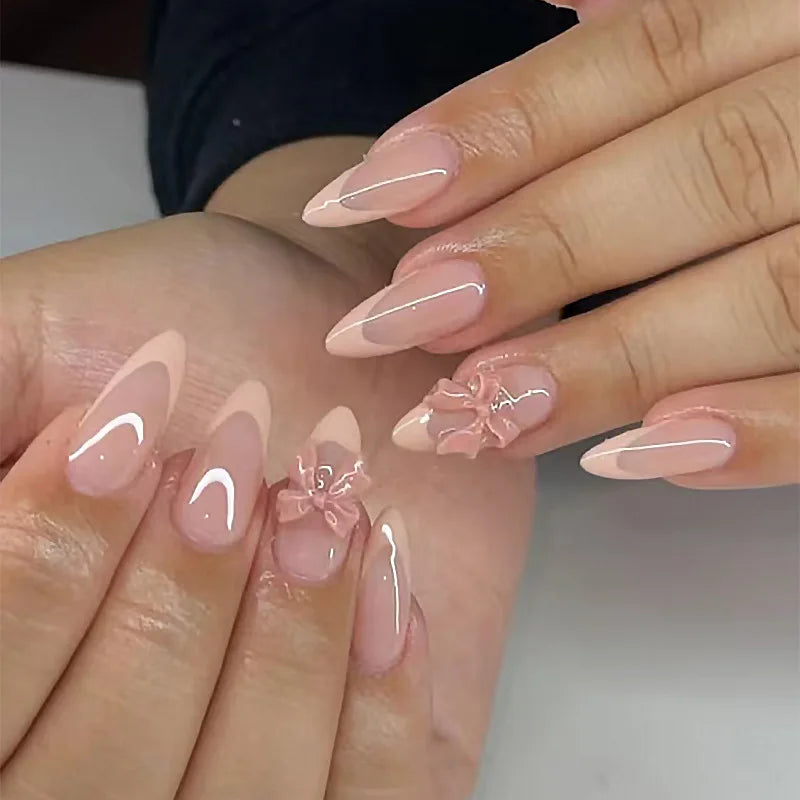 24pcs Nude Color Almond False Nails Shiny Powder Design Tips Short Oval Fake Nail Simple Detachable Press on Nails Finished Sets