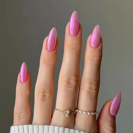 24Pcs French Wearing Acrylic False Nails Aurora Purple Pink Nail Art Hot Girl's Glamorous Nails Tips Art Simple Short Manicure