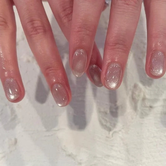 24pcs Simple Nude Color False Nails Art Acrylic Blush Smudge Press on Nails Tips Finished Almond Fake Nail Artifical Manicure