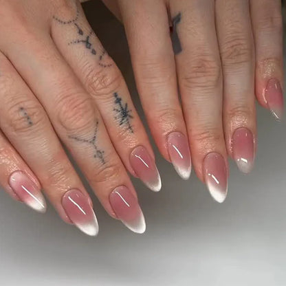 24pcs Pink Cat Eye Fake Nails with Black Dot Printed False Nails Full Cover Wearable Sweet Korean Almond Press On Nails Tips