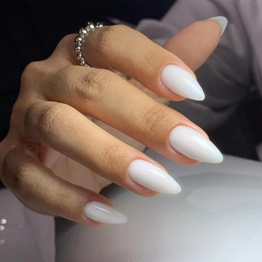 ARTAUG 24PCS Press On Nails Short Almond White Full Cover Fake Nail Set Traceless DIY Cute Nails Press On Acyrlic Nails For Girl
