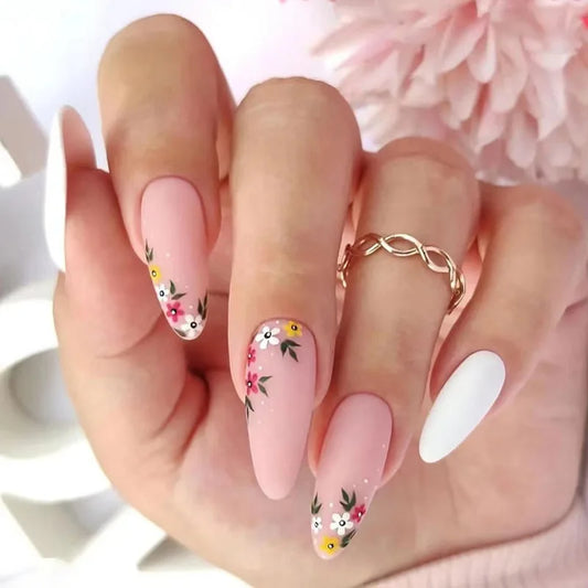 24Pcs Pure Pink Glossy Almond Manicure Short Wearable French Simple False Nails Winter Finished Nail for Women Acrylic Nail Tips